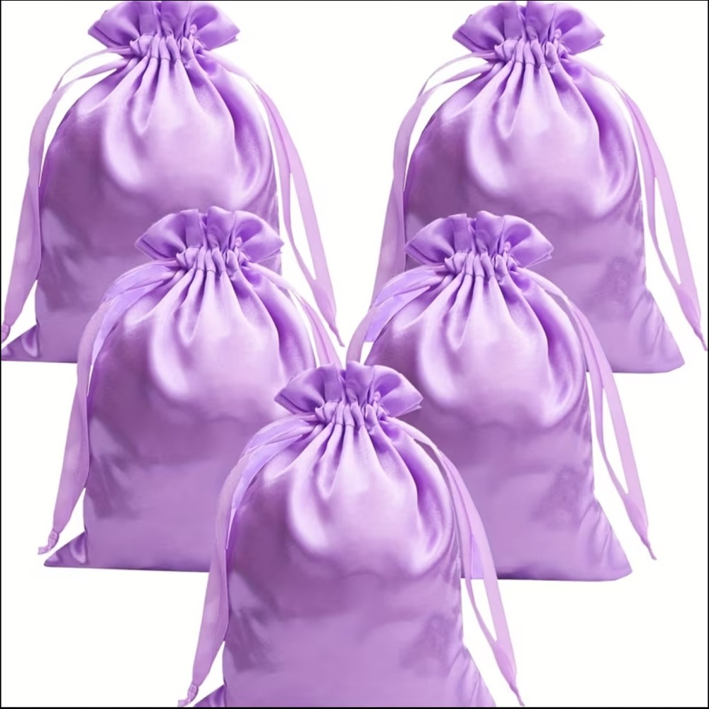 2 Purple Satin Drawstring Gift Bags